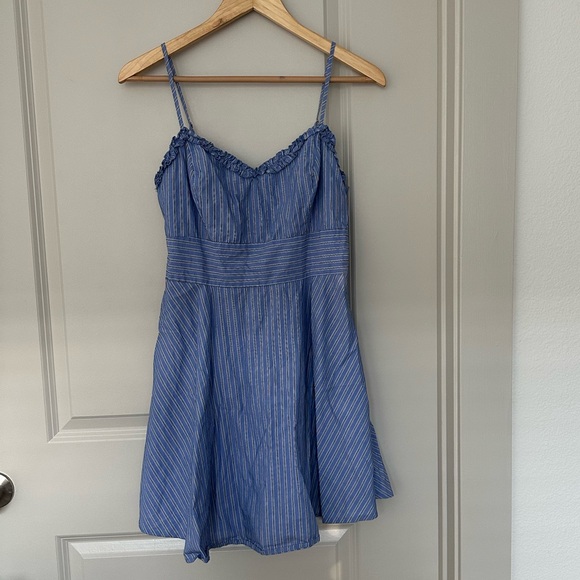 Altar'd State Dresses & Skirts - Altar’d State Blue Striped Sweetheart Ruffle Mini Dress
